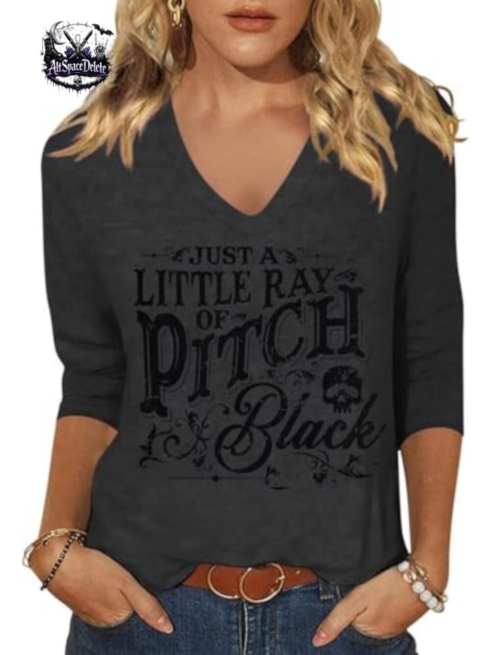 Women's Halloween Graphic 3/4 Sleeve V-Neck T-Shirt Casual Holiday Top